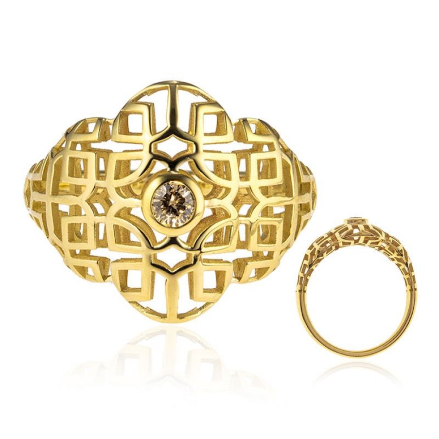 Schmuck Ornaments by de Melo | I1 Champagner-Brillant-Goldring (Ornaments By De Melo)