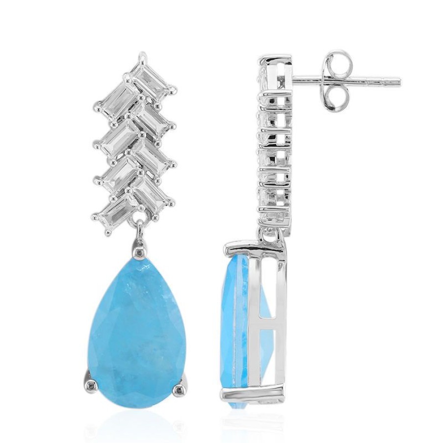 Schmuck Juwelo | Blauer Pastell-Quarz-Silberohrringe