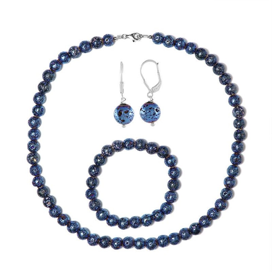 Schmuck Collier Boutique | Blaue Lavaperle-Silberset