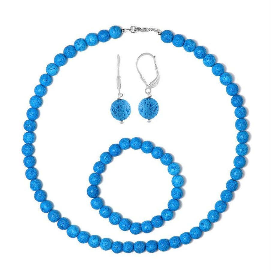 Schmuck Collier Boutique | Blaue Lavaperle-Silberset