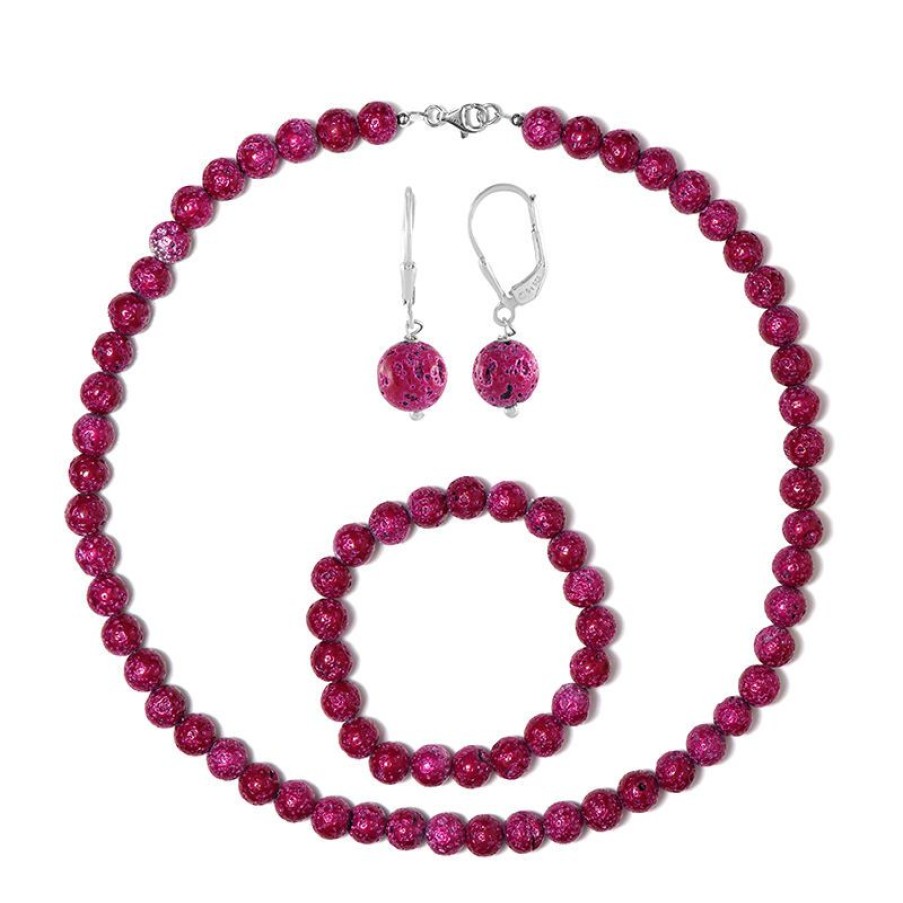 Schmuck Collier Boutique | Pinkfarbene Lavaperle-Silberset